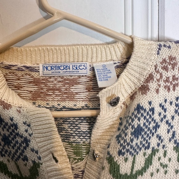 Northern Isles Vintage Multicolor Floral Heart Patterned Sweater Cardigan M - Picture 3 of 5